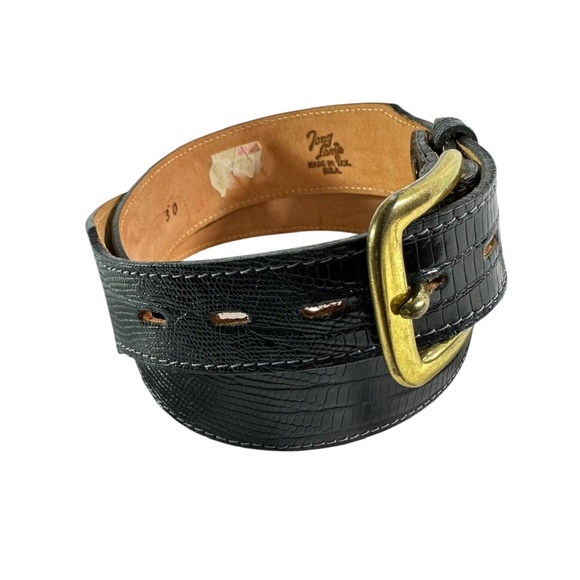 Vintage TONY LAMA Dark Navy Blue Lizard Pattern Leather Unisex Belt Size 30 - Picture 5 of 10
